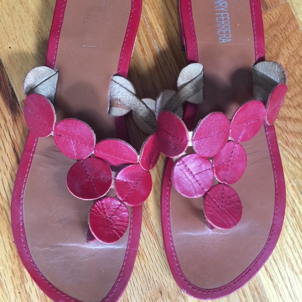 Henry Ferrera Red Leather Flip Flops Sandals Women